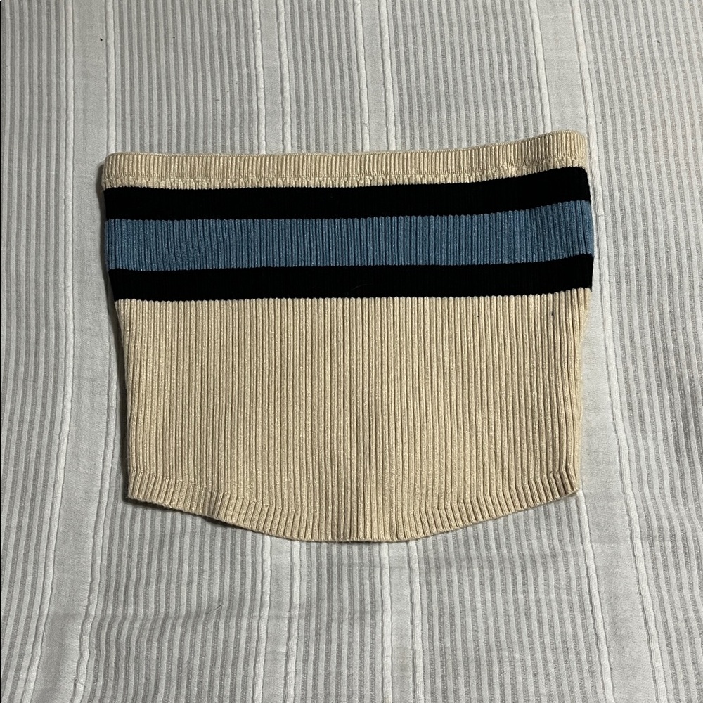 Edikted Ribbed Knit Tube Top in Blue and Black